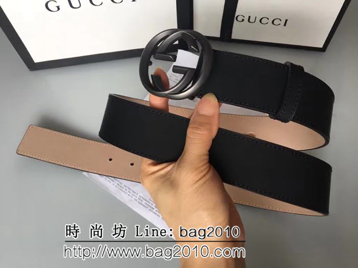 古馳CUCCI 雙面頭層 高級亞面牛皮 絲綢面料 純銅噴漆扣男士皮帶 GHG1119
